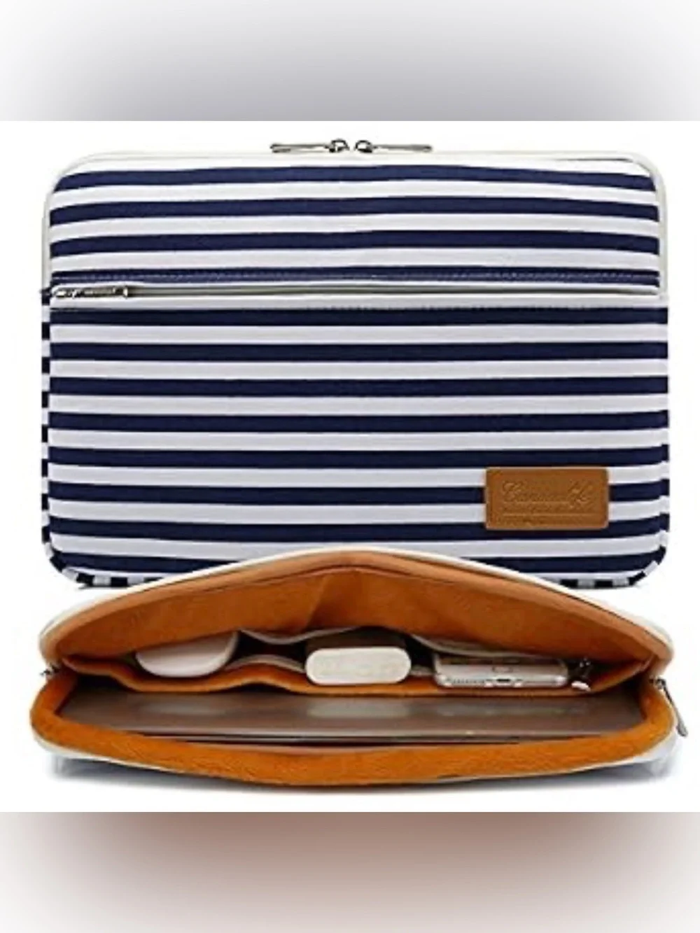CANVASLIFE Tablet/Laptop Padded Carry Case Breton Striped Navy/White Gold Fleece
